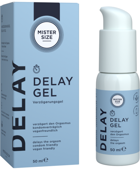 Mister Size Delay Gel Karton und Pump Spender Flasche