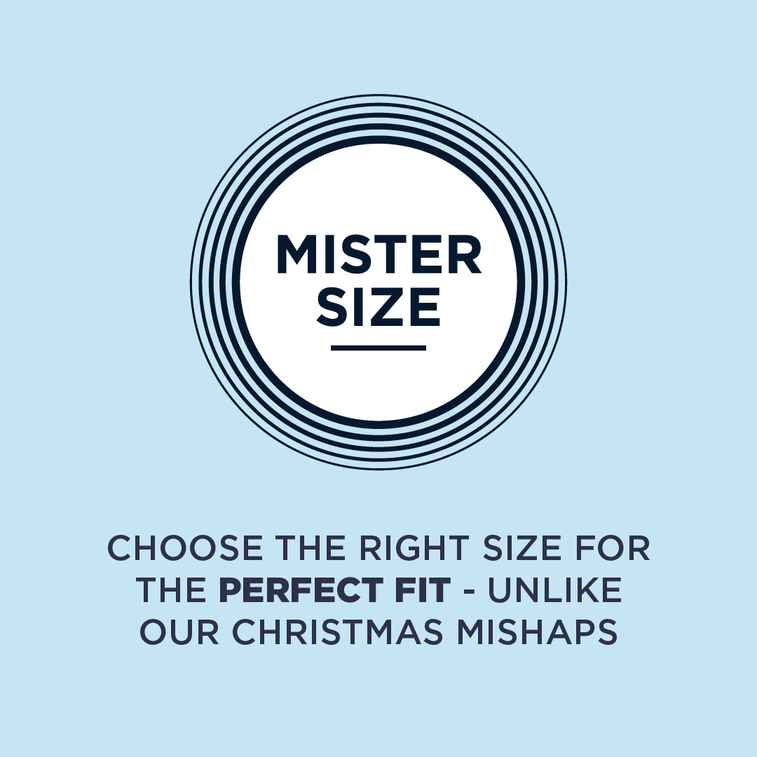 Mister Size Logo mat Text drënner: Wielt déi richteg Gréisst fir de perfekte Passform